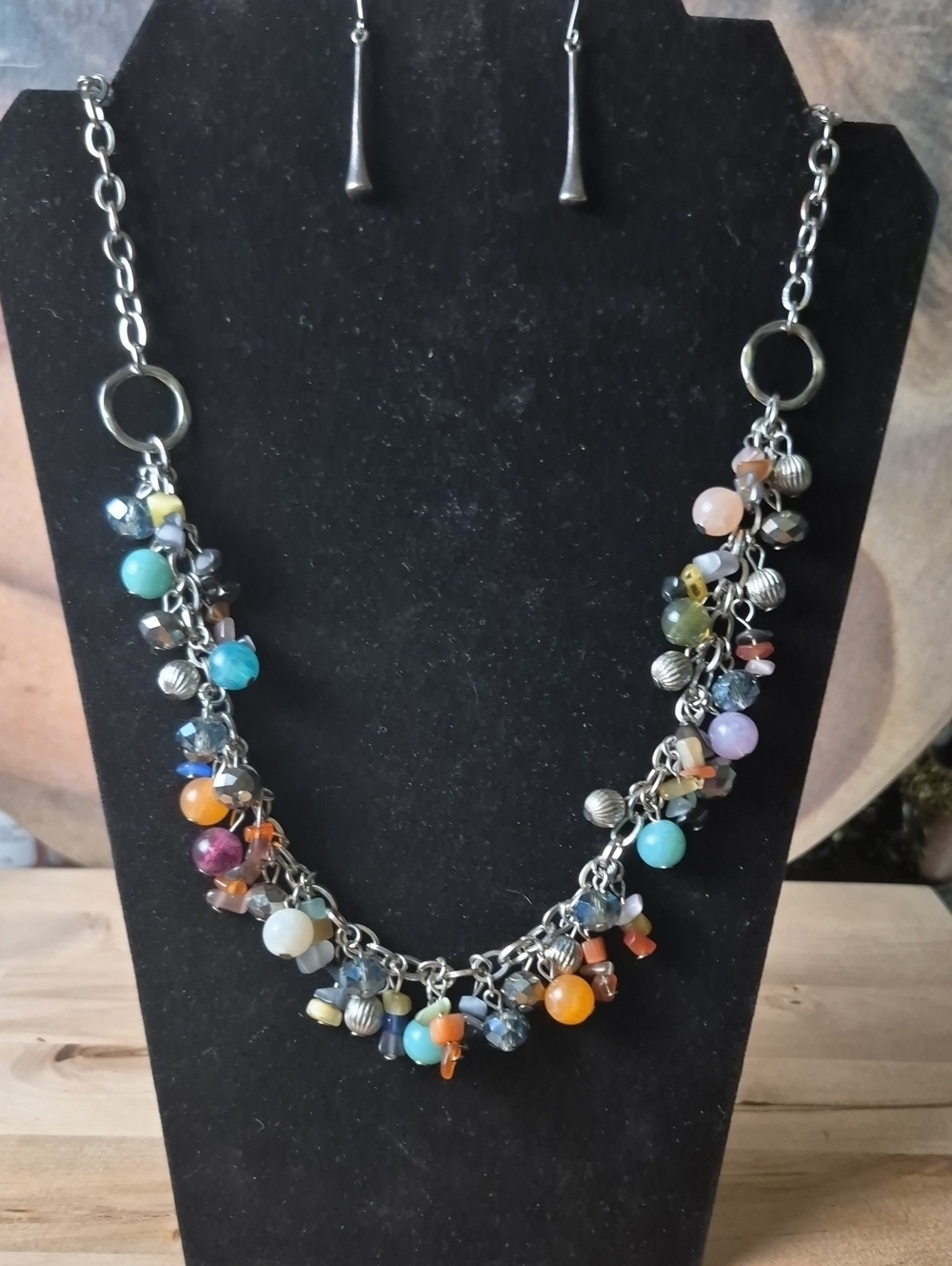 Lia Sophia Multicolor Beaded Charm Necklace with Turquoise and Orange Accents